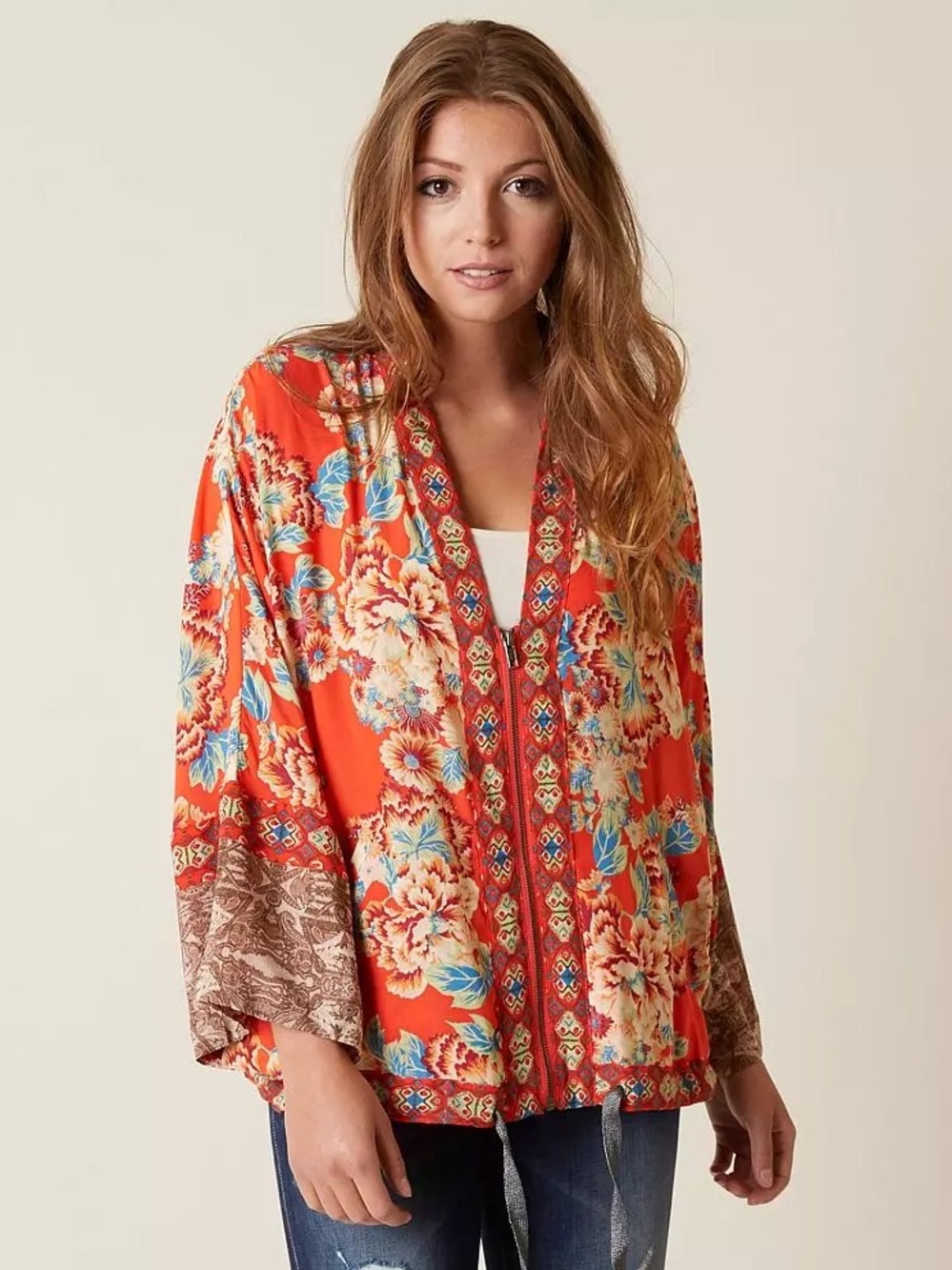 Free People Wildflower Orange Boho Kimono Jacket - Picture 2 of 9